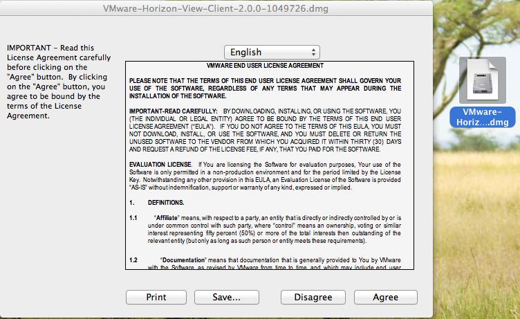 Double click at VMware-Horizon-View-Client-2.0.0-1049726.