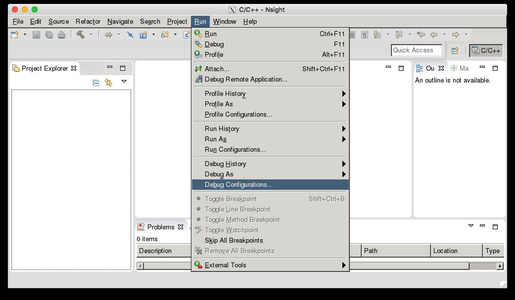 Debug CUDA Program with Nsight EE Setup Configure debugging