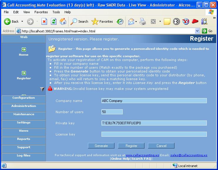 9.0 Registering your Software Unless your CAM software is registered it will operate on your computer for only 14 days.