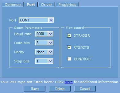 traditional and IP based telephone systems. The following screen depicts CAM Call Accounting configured to link to a traditional telephone system via a serial (RS-232) connection.