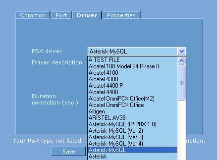 Note: Drivers for Asterisk may need to be customized for your implementation. Data from Asterisk differs for SIP, H323 and user-defined parameters.