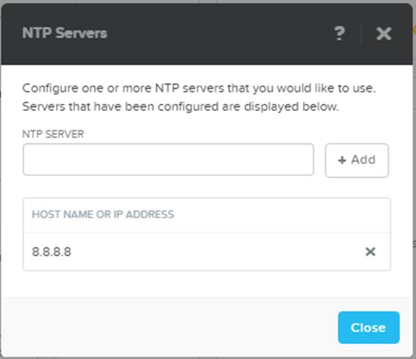 6. On the NTP Servers dialog box, do one of the following. a. To add an NTP server, in the NTP Server box, type the server IP address or fully qualified host name and then click Add.
