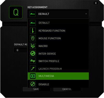 Key Assignment Menu Initially, each key is set to DEFAULT. However, you may change the function of this key by clicking the desired key to access the Key Assignment Menu.