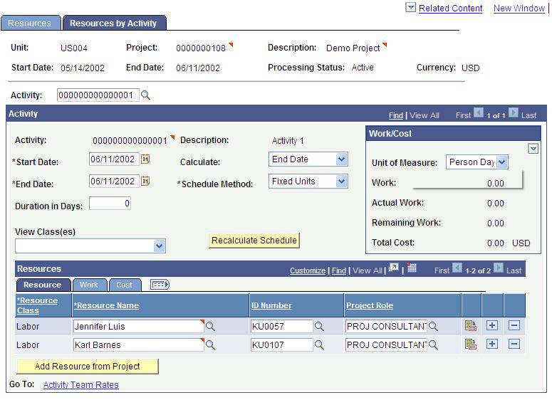 Using PeopleSoft Application Pages Chapter 4 Related content on the Resources by Activity page Contextual Menus You can configure related content to appear at the component,