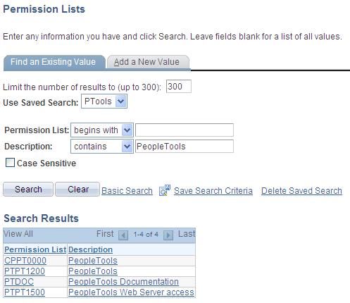 Using Keys and Search Pages Chapter 3 Advanced Search page showing the saved search: PTools Note. The applications stores saved searches by user ID.