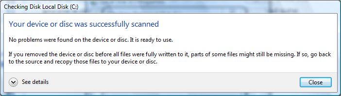 Once this process is completed you may have fixed some errors or simply had some sections of your disk marked off so information won t be stored in a corrupt section.