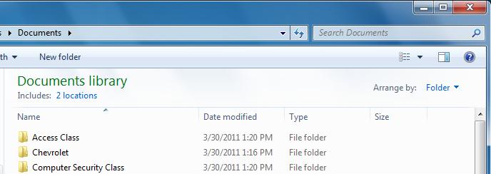 Open the Documents folder from the Start menu if not already open. You will see the contents of the folder displayed.