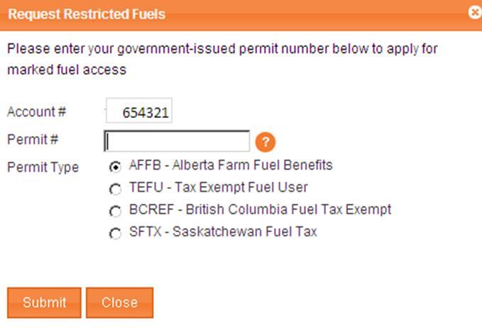 The Account Info tabs provide Users with options for viewing customer information: Permit Information visible to UFA and Card Link Online Users Users can view permits attached to an account, or