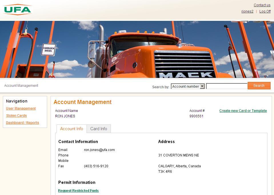 Delete a UFA Fuel Card Template To delete from the Account Management view, select Create New Card or