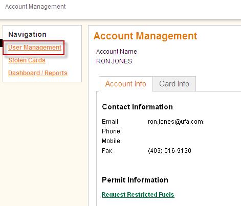 From the Account Management page, select User Management.