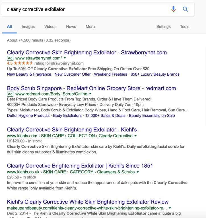 Where do you stand for each type of keywords? Type 3: Product Name Keywords, e.g. blue herbal, clearly corrective kiehlstimes.
