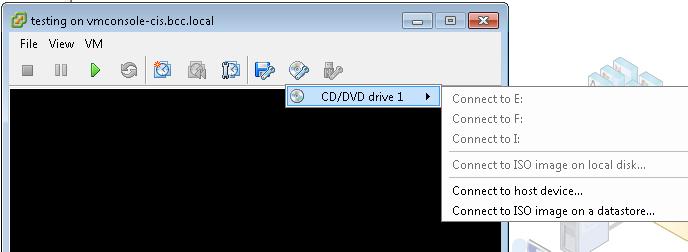 on the cd icon, then select CD/DVD drive 1 and choose Connect to ISO image on a datastore 3) Browse to the