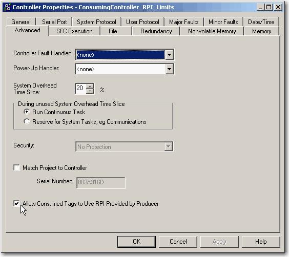 In the Controller Organizer, right-click a controller that has been set up with a consuming tag and choose Properties.