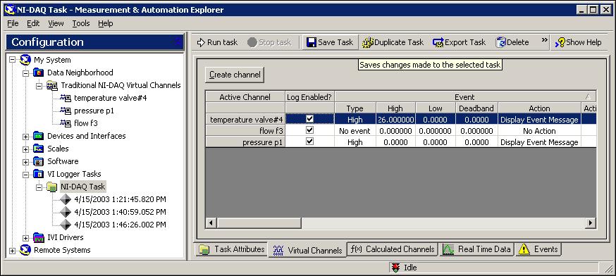 Chapter 2 Creating and Running a VI Logger Task Setting Up Channels in a VI Logger Task to Acquire and Log Data For each VI Logger task you configure, you can select which specific channels acquire