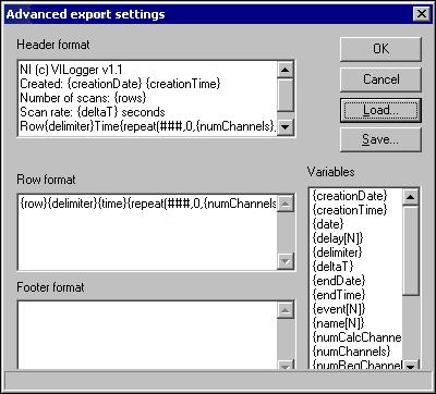 Chapter 5 Exporting Data and VI Logger Databases Header format Enter the header that you want to appear in your export file. You can use variables in this field.