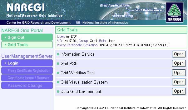 2.2 User Environment NAREGI Portal is provided as interfaces for permitting the user to use the NAREGI middleware.