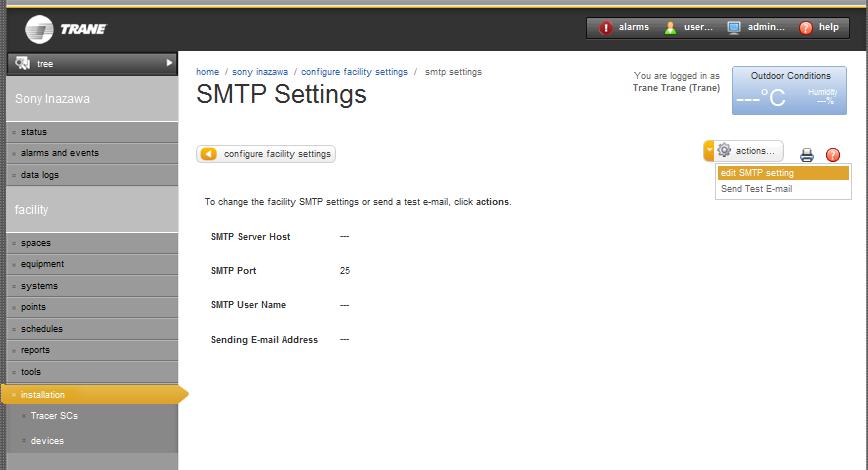 Click actions Select edit SMTP setting. 1. Check Enable SMTP. 2. SMTP Server Host Enter the IP address of the machine that the AlertDispatcher is installed. 3.