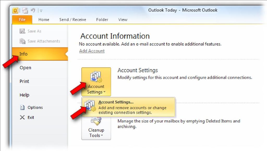 To set up Microsoft Outlook 2010 to access your email account, follow these instructions.