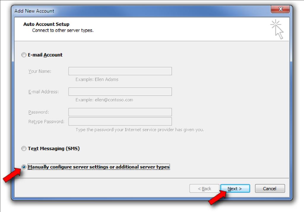 Account Setup Select Manually configure server