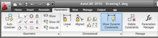 Parametric Drawing Powerful new parametric drawing functionality in AutoCAD 2010 enables you to dramatically increase productivity by constraining drawing objects based on design intent.