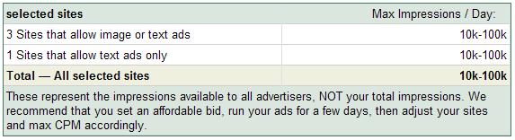 Once you select the websites you want to advertise on, you select your Maximum Bid. This bid is different from normal bids. Instead of paying per click, you pay for every 1,000 impressions.