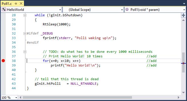 Debugging HelloWorld with Visual Studio With INtime, you can debug real-time processes directly from within Visual Studio (from Visual Studio 2008 onwards).