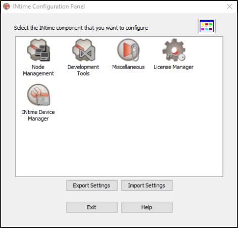 Figure 29: INtime Configuration Panel Open the Node Management tool. On the left side of the dialog you see a map of all the known INtime nodes.