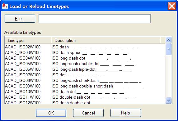 This is a text file with the extension.lin. The ACAD.LIN file is included with AutoCAD and contains numerous linetypes. AutoCAD LT uses a file named ACADLT.LIN. To load a linetype, click on the Load button at the bottom of the Linetype Manager.