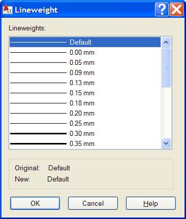 Changing the Lineweight of a Layer The lineweight of a layer is changed by clicking on in the Lineweight column of the layer. The defined lineweights appear in small window.