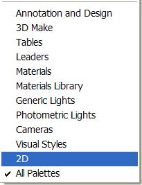 Displaying a Group Click or choose the Customize button at the top of the Tool Palette title bar. Click the group name to activate.