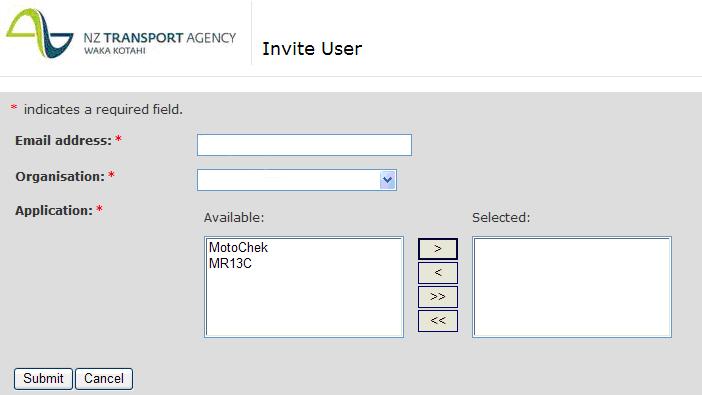 12 NZ Transport Agency IAM General User Guidelines June 2013 INVITING A GENERAL USER Step Action 1 In the Welcome to online services screen, under the Services menu, click on the Invite user link.