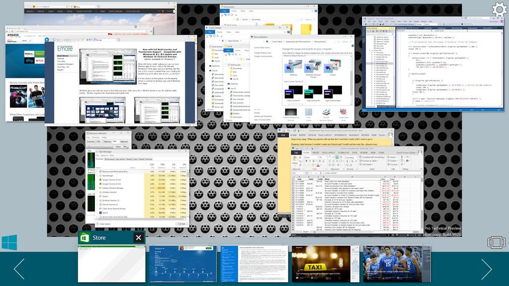 This is the Emcee Thumbnail View. Every running app is represented, minimized, maximized and even those from other Windows 10 virtual desktops (can be turned on or off).