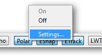 chapter 3 CAD Concepts 39 You turn on polar mode by clicking the Polar button; options are set by right-clicking the button, and then choosing Settings from the shortcut menu.