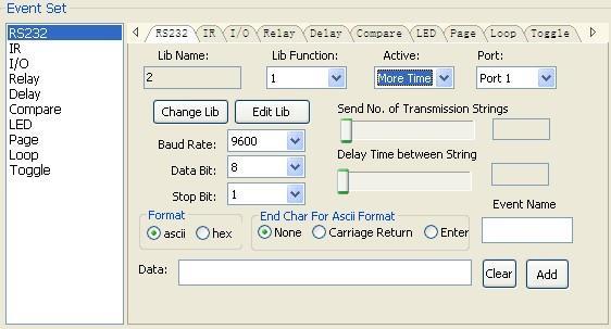 Create/open a library Create/delete the function name of the command Enter the serial command for device control.