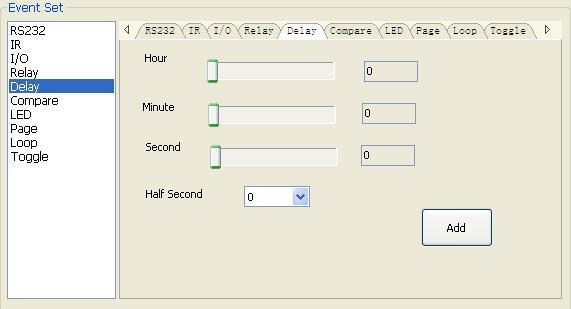 Set the delay time and press Add. Figure 23 Setting a Delay Time Setting Compare Events for RS232 Replies This setting is used to compare the reply from RS232 commands.