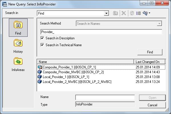 Figure 31: Creation of BEx Query on top of local provider
