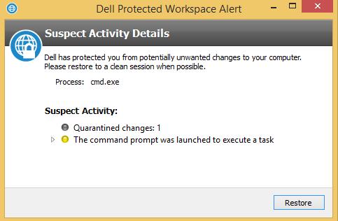 30 Suspect Activity Details When suspicious activity has been detected by Protected Workspace threat detection, this additional menu item will be displayed in the system tray menu.