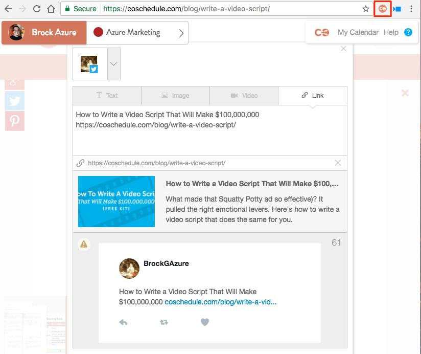 COSCHEDULE CHROME EXTENSION Use the Chrome Extension to quickly curate, create and share content. Instantly pull in blog post headlines to quickly create shareable content.