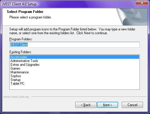 9. The Select Program Folder dialog box will appear.