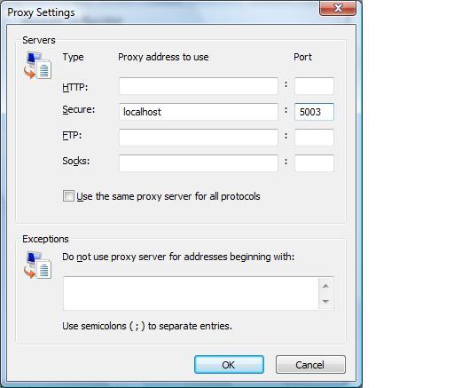 The Proxy Settings screen will appear.