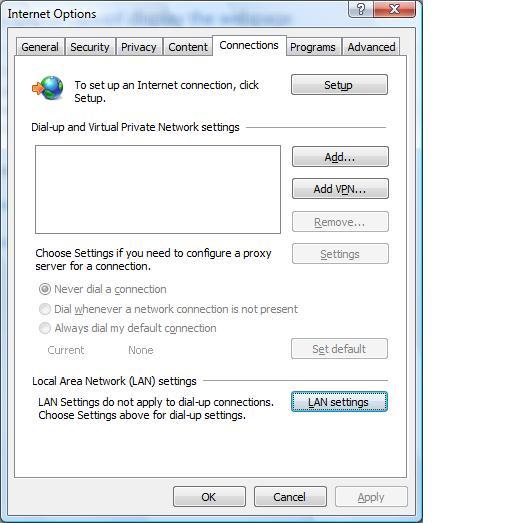 Internet Explorer 7 on LAN Connection 1. Launch Internet Explorer 2.