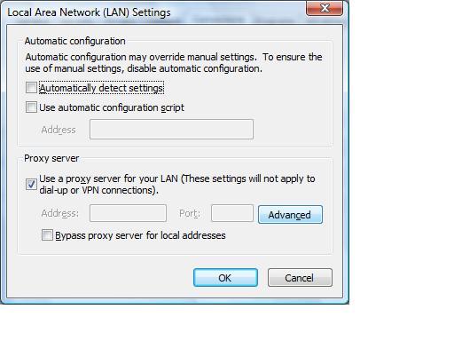 Local Area Network (LAN) Settings screen will appear.