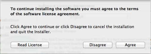 Installing in Mac OS 8. To accept the license agreement, click the [Agree] button. athe [Standard Install on "disk name"] screen appears. 9. Click the [Install] button.