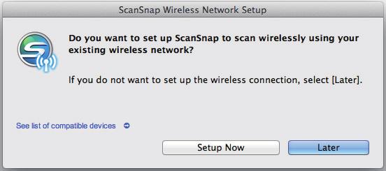 Select whether you want to configure the wireless settings for connecting the ScanSnap to a wireless LAN.