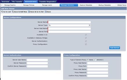 Manage Servers Add Servers You can use the Manage Servers page to add new servers to the Gateway.