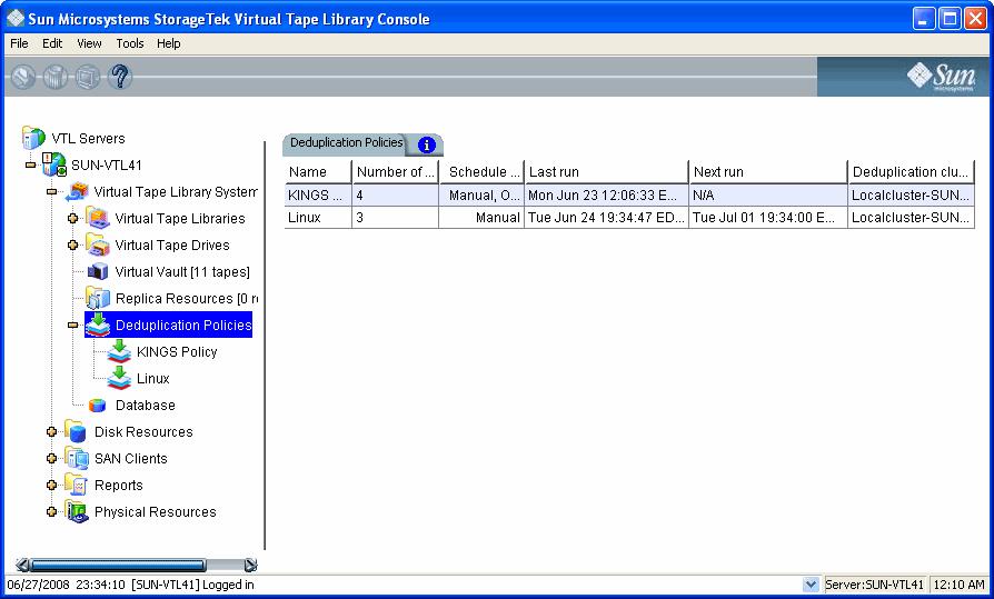 Monitor deduplication and view statistics Deduplication Policies object From the console, you can view the following: Status of running policies Scanner history Repository statistics for the cluster