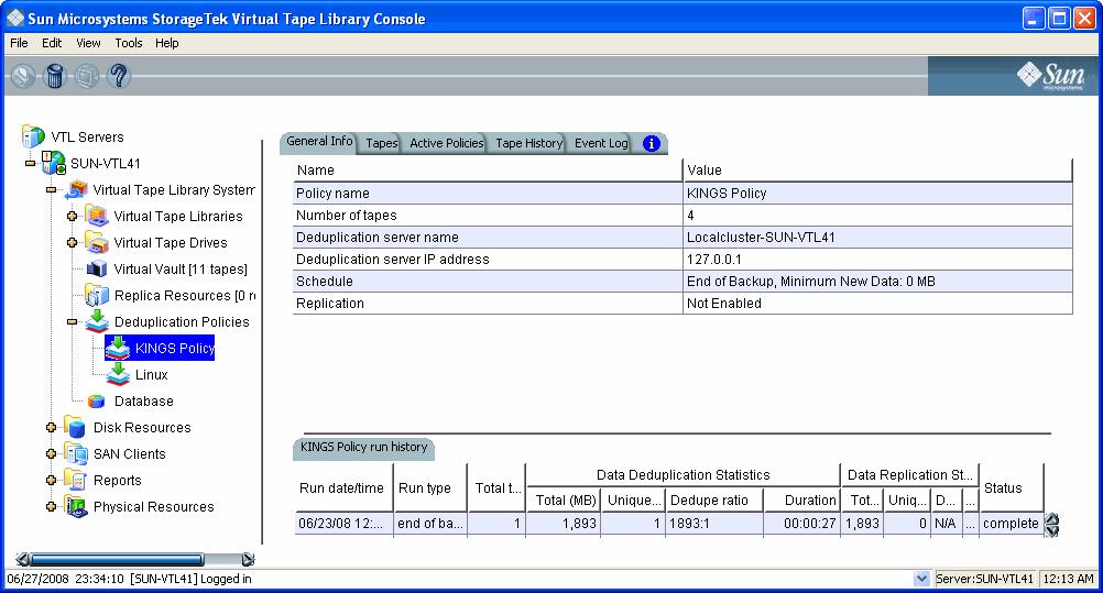 Individual deduplication policies When you highlight a policy in the tree, you can view information about that policy.