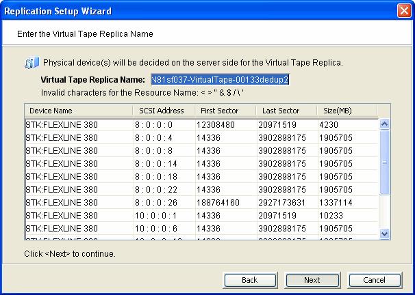 11. Enter a name for the virtual tape replica: The name is not case sensitive. 12. Confirm that all information is correct and then click Finish to create the replication configuration.