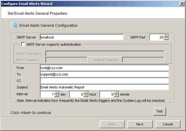 Virtual Tape Library User Guide Email Alerts Configure Email Alerts VTL includes a unique customer support utility that proactively identifies and diagnoses potential system or component failures and
