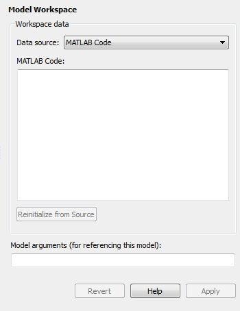 MATLAB Code. Specifies MATLAB code that initializes the selected workspace.